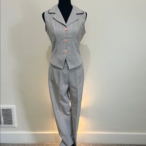 Vintage B'Time Women's Gray Pinstripe Vest and Pants Set